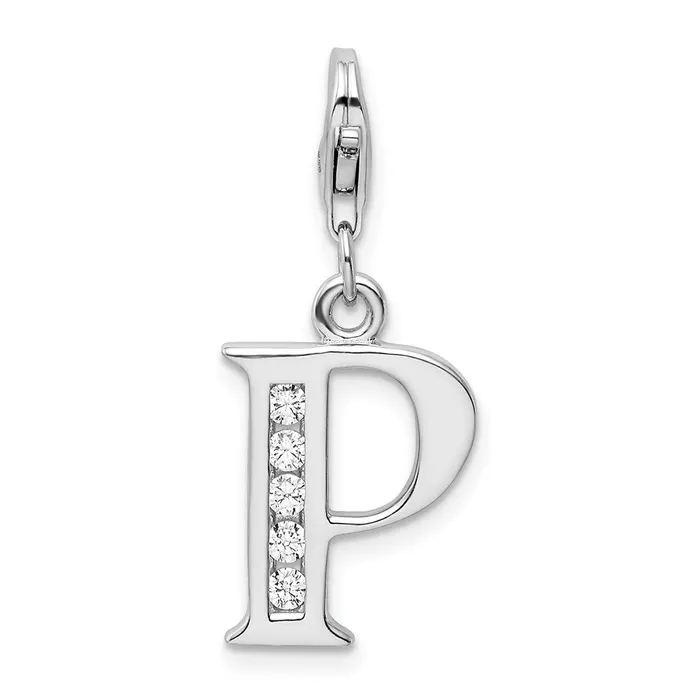 Amore La Vita Sterling Silver Rhodiumplated Polished CZ Letter P Initial Charm with Fancy Lobster Clasp TreasureFineJewelers Necklaces Amore La Vita Sterling Silver Rhodiumplated Polished CZ Letter P Initial Charm with Fancy Lobster Clasp TreasureFineJewelers Necklaces