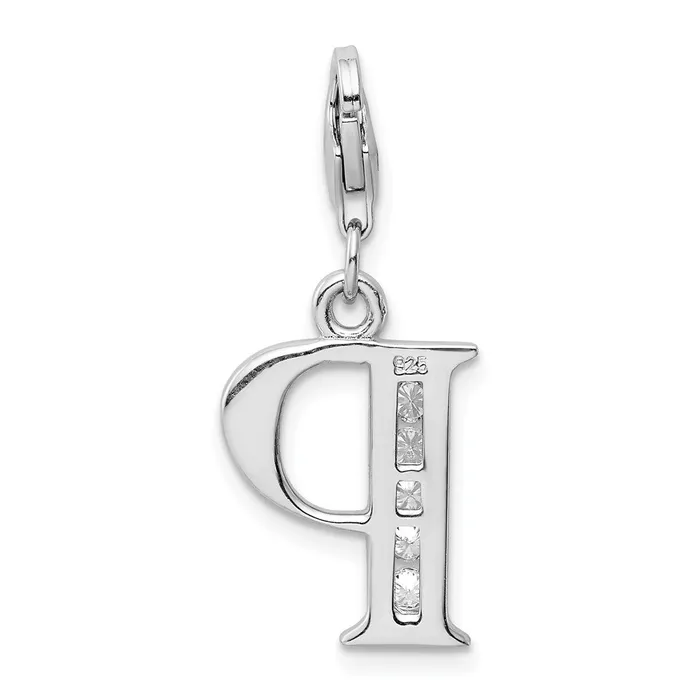 Amore La Vita Sterling Silver Rhodiumplated Polished CZ Letter P Initial Charm with Fancy Lobster Clasp TreasureFineJewelers Necklaces