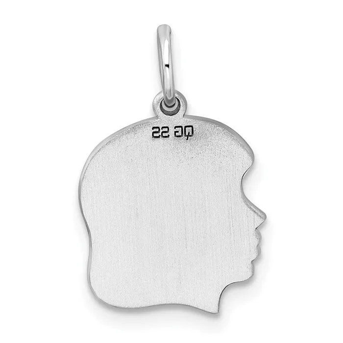 Charm Necklaces Sterl Silver Rhplt Engraveable Girl Polished FrontSatin Back Disc Charm TreasureFineJewelers