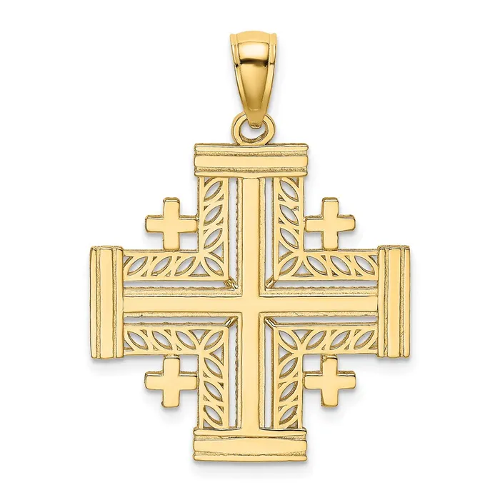 Charm Necklaces TreasureFineJewelers 14K CutOut Jerusalem Cross Charm