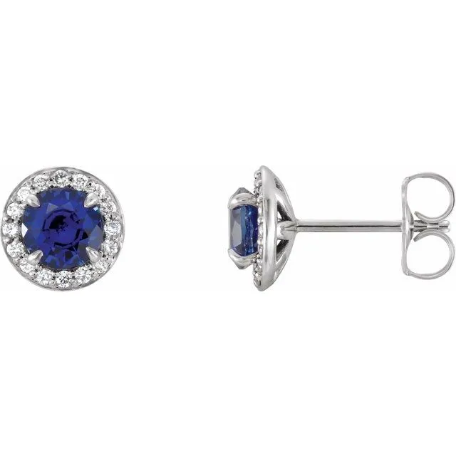 Earrings TreasureFineJewelers 14K White 5 mm Round LabCreated Blue Sapphire 18 CTW Diamond Earrings Earrings TreasureFineJewelers 14K White 5 mm Round LabCreated Blue Sapphire 18 CTW Diamond Earrings