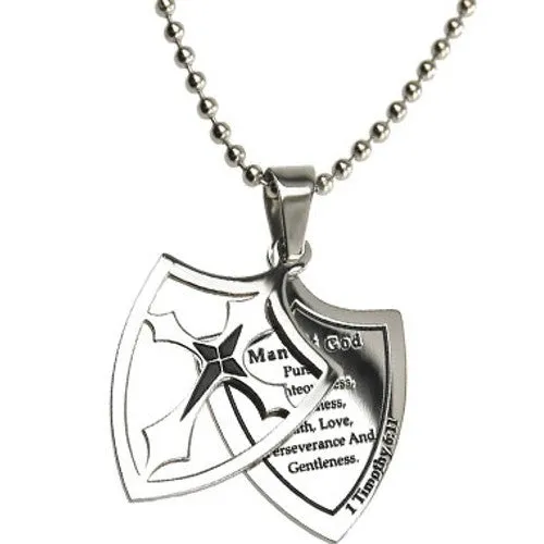 Man of God Necklace Two Piece Cross Shield with Bible Verse Stainless Steel Ball Chain North Arrow Shop Necklaces Man of God Necklace Two Piece Cross Shield with Bible Verse Stainless Steel Ball Chain North Arrow Shop Necklaces