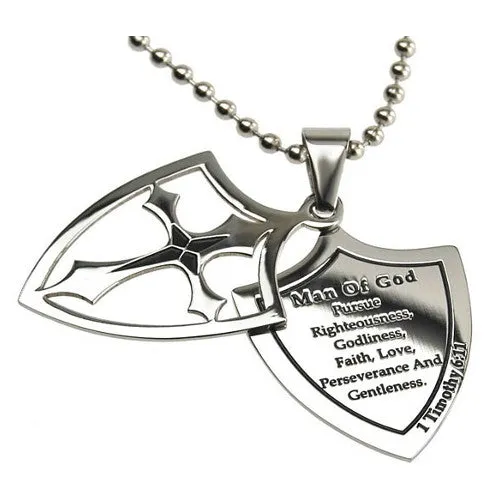 Man of God Necklace Two Piece Cross Shield with Bible Verse Stainless Steel Ball Chain North Arrow Shop Necklaces Man of God Necklace Two Piece Cross Shield with Bible Verse Stainless Steel Ball Chain North Arrow Shop Necklaces