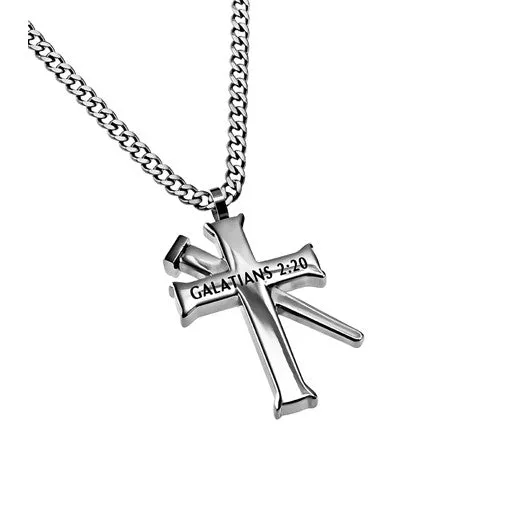 Necklaces GALATIANS 220 Cross and Nail Necklace with Bible Verse Stainless Steel Curb Chain North Arrow Shop Necklaces GALATIANS 220 Cross and Nail Necklace with Bible Verse Stainless Steel Curb Chain North Arrow Shop