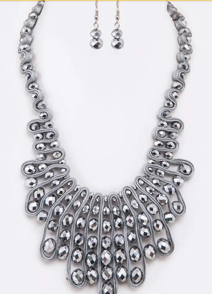 Necklaces LA Jewelry Weave Gray Crystal Necklace Set