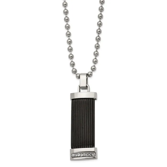 Necklaces TreasureFineJewelers Chisel Stainless Steel Polished Black IPplated with Preciosa Crystal Pendant on a 22 inch Ball Chain Necklace