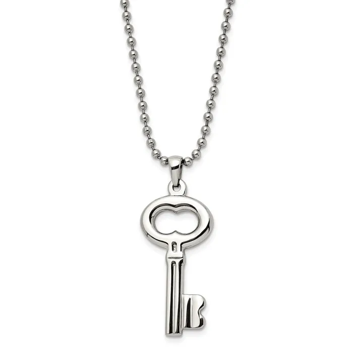 Necklaces TreasureFineJewelers Stainless Steel Polished Key 24in Necklace