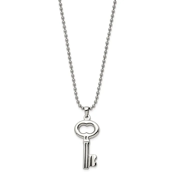 Necklaces TreasureFineJewelers Stainless Steel Polished Key 24in Necklace