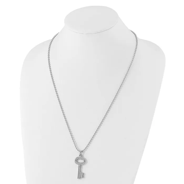 Necklaces TreasureFineJewelers Stainless Steel Polished Key 24in Necklace