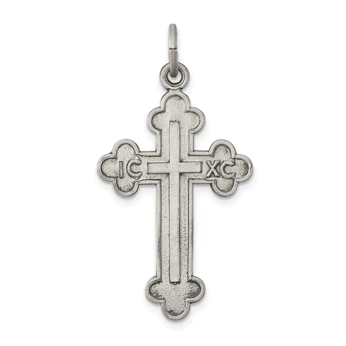 Necklaces TreasureFineJewelers Sterling Silver Antiqued Textured and Brushed Latin Cross Pendant Necklaces TreasureFineJewelers Sterling Silver Antiqued Textured and Brushed Latin Cross Pendant