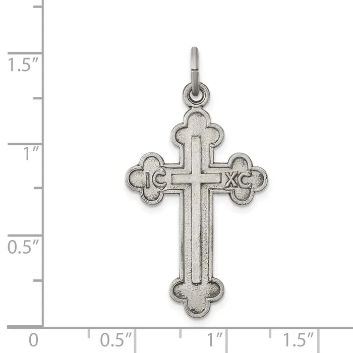 Necklaces TreasureFineJewelers Sterling Silver Antiqued Textured and Brushed Latin Cross Pendant