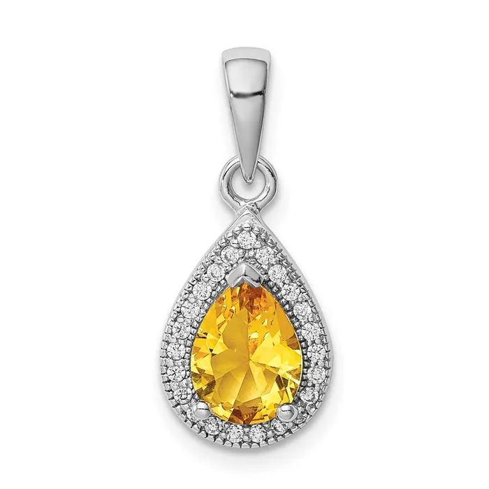 Necklaces TreasureFineJewelers Sterling Silver Rhodium Plated Yellow and Clear CZ Pendant Necklaces TreasureFineJewelers Sterling Silver Rhodium Plated Yellow and Clear CZ Pendant