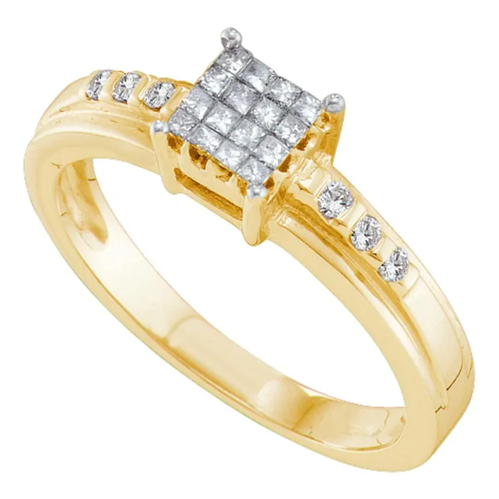 North Arrow Shop Rings 14kt yellow gold womens princess diamond square cluster ring 14 cttw16652