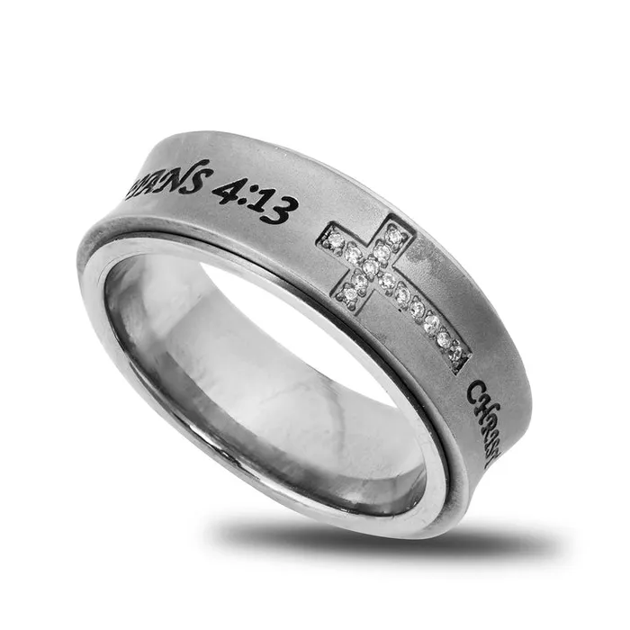 North Arrow Shop Rings PHILIPPIANS 413 Spinner Ring for Women Matte Stainless Steel with Cross North Arrow Shop Rings PHILIPPIANS 413 Spinner Ring for Women Matte Stainless Steel with Cross