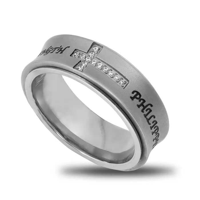 North Arrow Shop Rings PHILIPPIANS 413 Spinner Ring for Women Matte Stainless Steel with Cross North Arrow Shop Rings PHILIPPIANS 413 Spinner Ring for Women Matte Stainless Steel with Cross