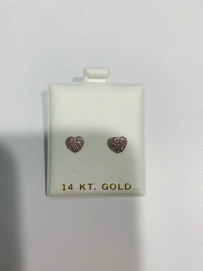 Perfect Piercing Earrings 14k gold pale pink pave heart screwback earrings Perfect Piercing Earrings 14k gold pale pink pave heart screwback earrings