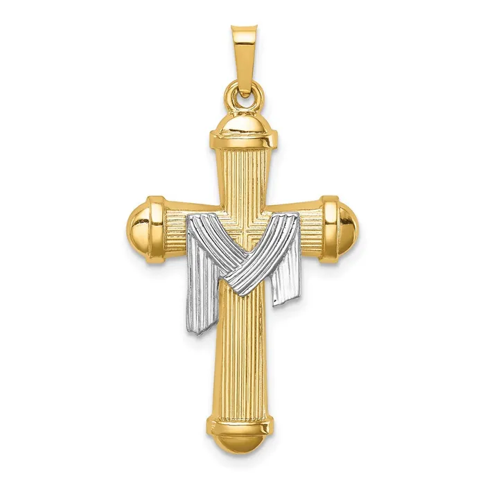 Rings 14k Twotone Hollow Polished Draped Cross TreasureFineJewelers