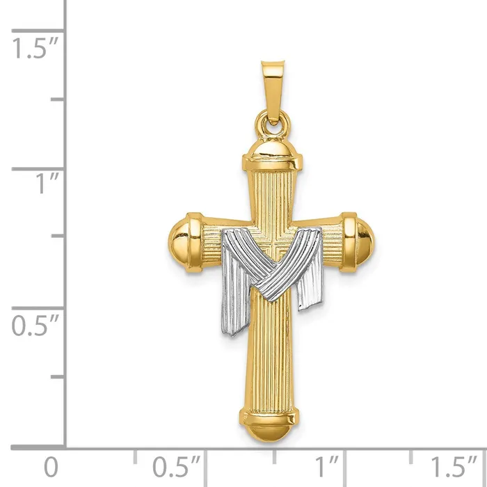 Rings 14k Twotone Hollow Polished Draped Cross TreasureFineJewelers