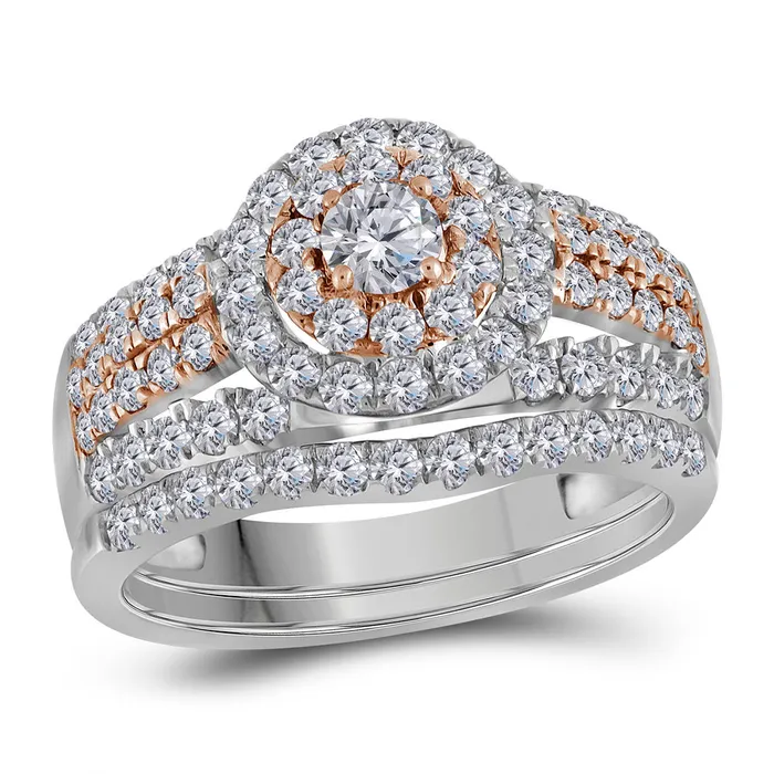Rings 14kt white gold womens round diamond double halo rose tone bridal wedding engagement ring band set 1 12 cttw113997 North Arrow Shop Rings 14kt white gold womens round diamond double halo rose tone bridal wedding engagement ring band set 1 12 cttw113997 North Arrow Shop