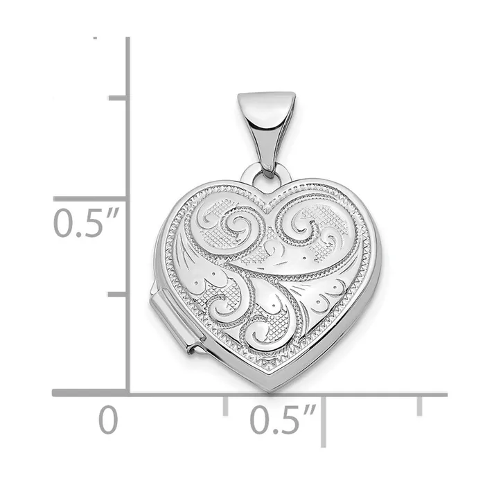 Rings TreasureFineJewelers 14k White Gold Reversible Swirl Design 15mm Heart Locket