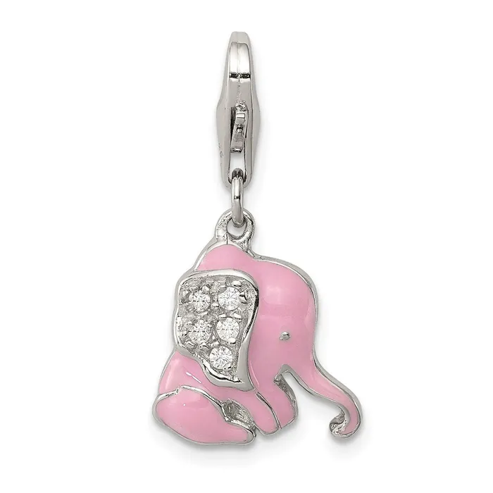 Rings TreasureFineJewelers Sterling Silver Pink Enameled CZ Elephant Charm Rings TreasureFineJewelers Sterling Silver Pink Enameled CZ Elephant Charm