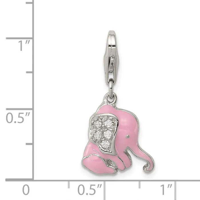 Rings TreasureFineJewelers Sterling Silver Pink Enameled CZ Elephant Charm