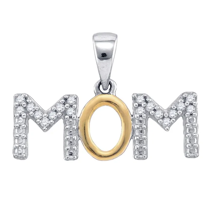 Sterling Silver MOM Word Charm Pendant with Diamonds 110 Cttw North Arrow Shop Necklaces Sterling Silver MOM Word Charm Pendant with Diamonds 110 Cttw North Arrow Shop Necklaces