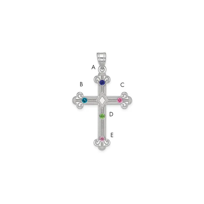 Sterling Silver Rhplt Crystal Family Cross Pendant TreasureFineJewelers Necklaces Sterling Silver Rhplt Crystal Family Cross Pendant TreasureFineJewelers Necklaces