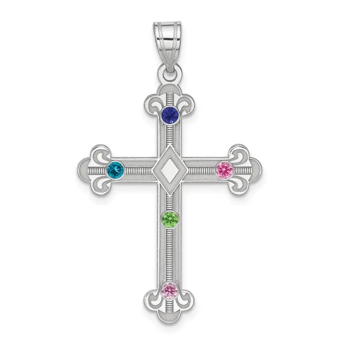 Sterling Silver Rhplt Crystal Family Cross Pendant TreasureFineJewelers Necklaces