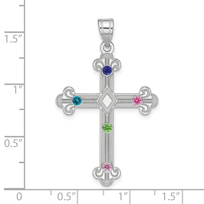 Sterling Silver Rhplt Crystal Family Cross Pendant TreasureFineJewelers Necklaces