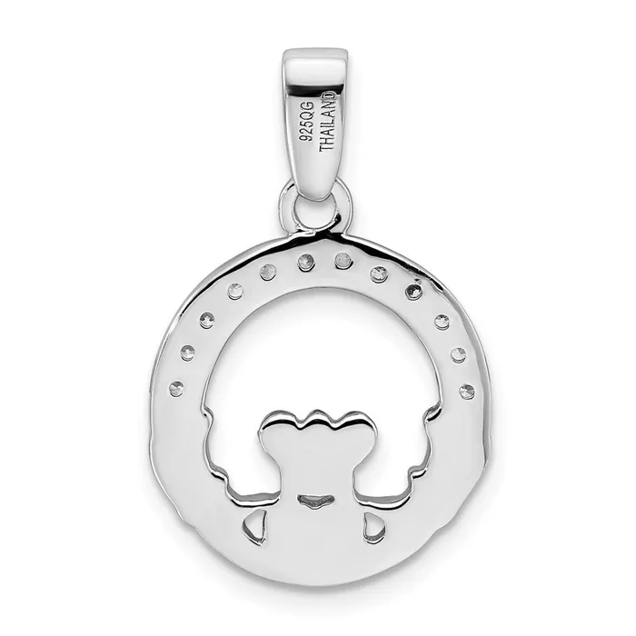 Sterling Silver Rhodium Plated CZ Claddagh Pendant TreasureFineJewelers Necklaces