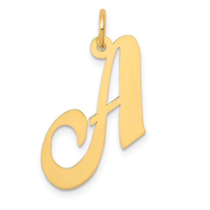 TreasureFineJewelers 14k Yellow Gold Medium Fancy Script Letter A Initial Charm Charm Necklaces TreasureFineJewelers 14k Yellow Gold Medium Fancy Script Letter A Initial Charm Charm Necklaces