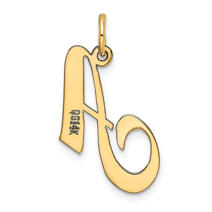 TreasureFineJewelers 14k Yellow Gold Medium Fancy Script Letter A Initial Charm Charm Necklaces