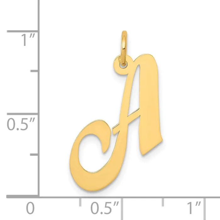 TreasureFineJewelers 14k Yellow Gold Medium Fancy Script Letter A Initial Charm Charm Necklaces