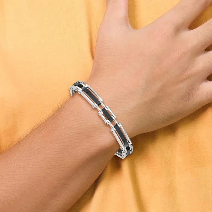 TreasureFineJewelers Bracelets Chisel Stainless Steel Polished Black IPplated with Solid Black Carbon Fiber 825 inch Link Bracelet