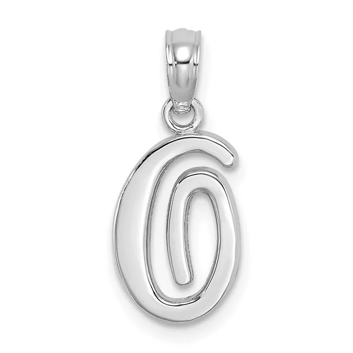 TreasureFineJewelers Charm Necklaces 10K White Gold Polished O Script Initial Charm TreasureFineJewelers Charm Necklaces 10K White Gold Polished O Script Initial Charm