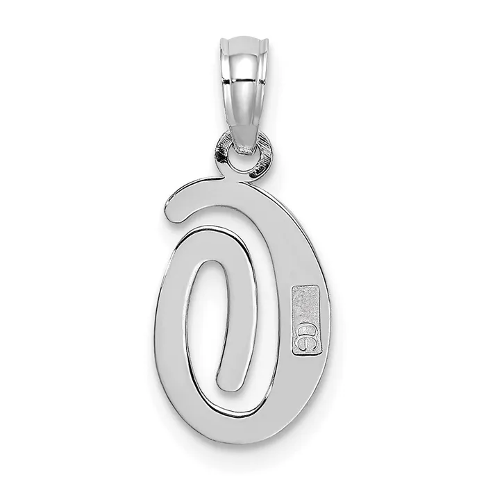 TreasureFineJewelers Charm Necklaces 10K White Gold Polished O Script Initial Charm