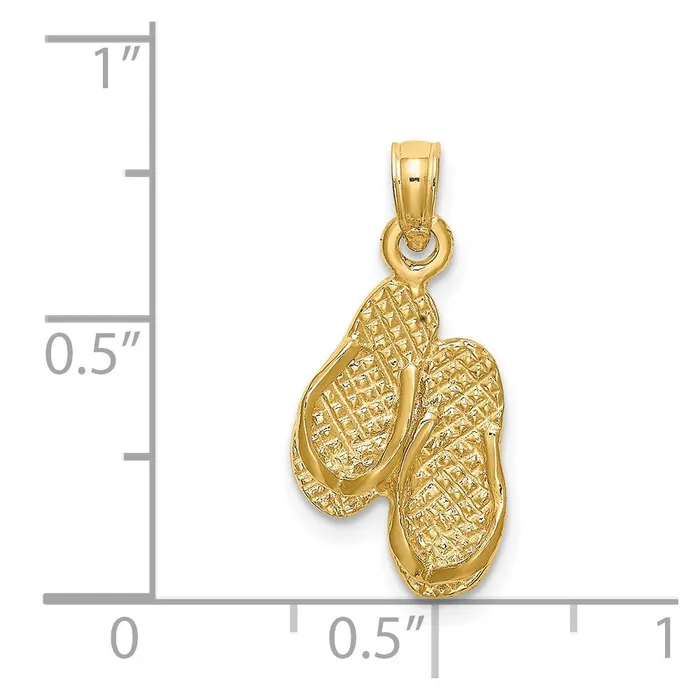 TreasureFineJewelers Charm Necklaces 14K 3D PAWLEYS ISLAND Double Flipflop Charm