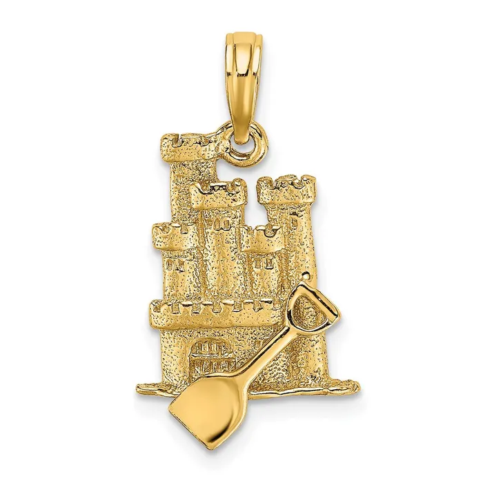 TreasureFineJewelers Charm Necklaces 14k Yellow Gold 3D Sand Castle w Shovel Charm TreasureFineJewelers Charm Necklaces 14k Yellow Gold 3D Sand Castle w Shovel Charm