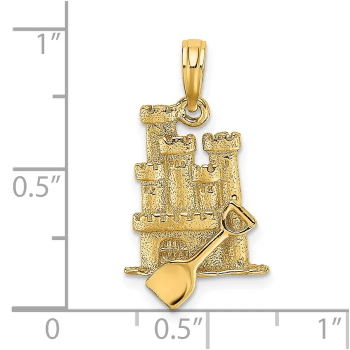 TreasureFineJewelers Charm Necklaces 14k Yellow Gold 3D Sand Castle w Shovel Charm