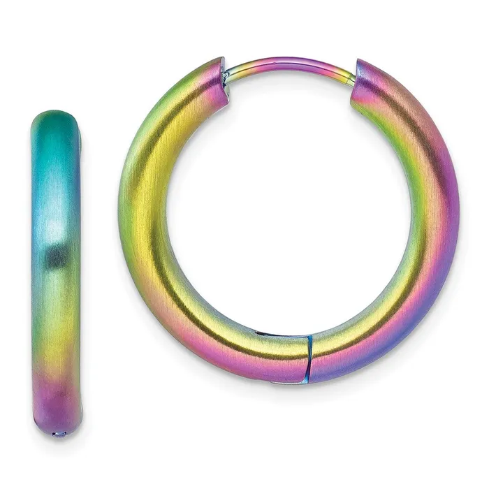 TreasureFineJewelers Earrings Stainless Steel Brushed Rainbow IPplated 35mm Hinged Hoop Earrings TreasureFineJewelers Earrings Stainless Steel Brushed Rainbow IPplated 35mm Hinged Hoop Earrings