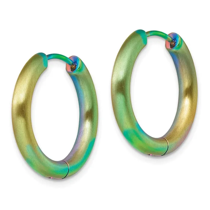 TreasureFineJewelers Earrings Stainless Steel Brushed Rainbow IPplated 35mm Hinged Hoop Earrings