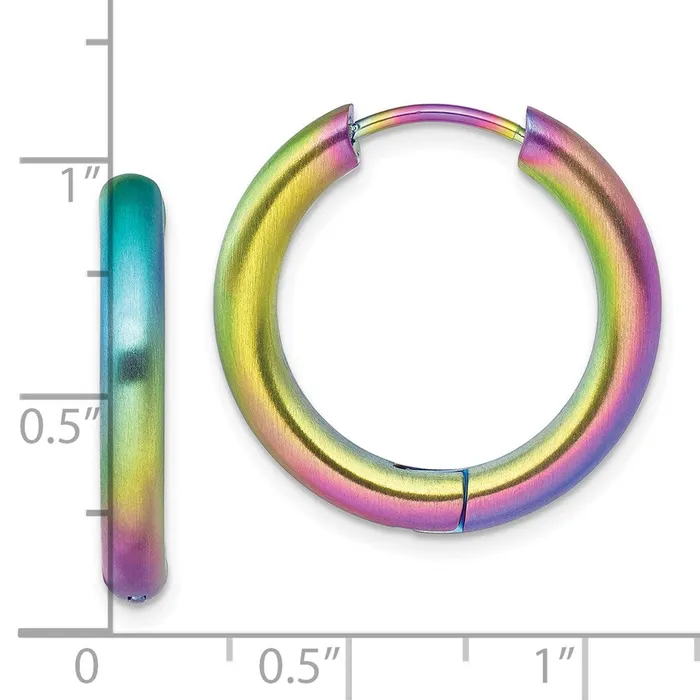 TreasureFineJewelers Earrings Stainless Steel Brushed Rainbow IPplated 35mm Hinged Hoop Earrings