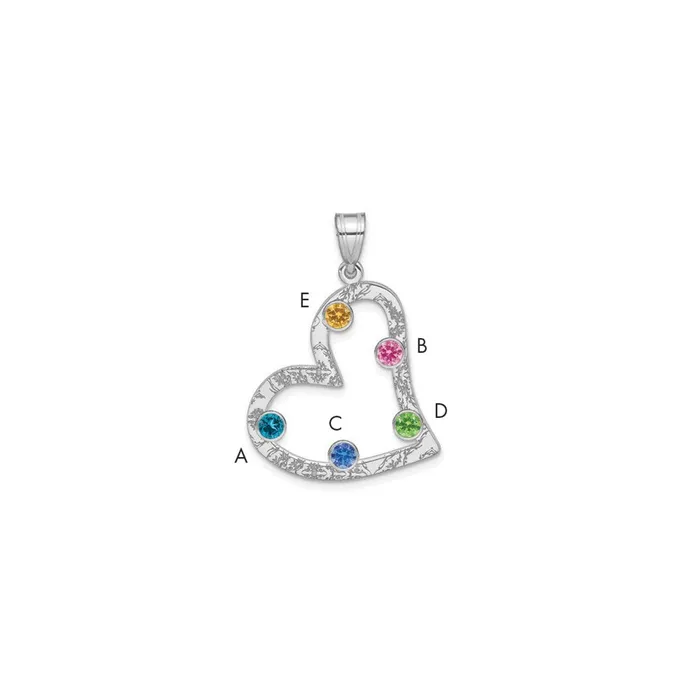 TreasureFineJewelers Necklaces SSRhodiumplated 5 Birthstone Heart with SS Bezel Family Pendant TreasureFineJewelers Necklaces SSRhodiumplated 5 Birthstone Heart with SS Bezel Family Pendant