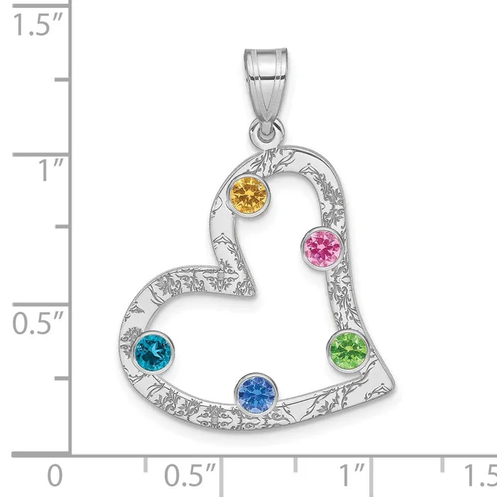 TreasureFineJewelers Necklaces SSRhodiumplated 5 Birthstone Heart with SS Bezel Family Pendant