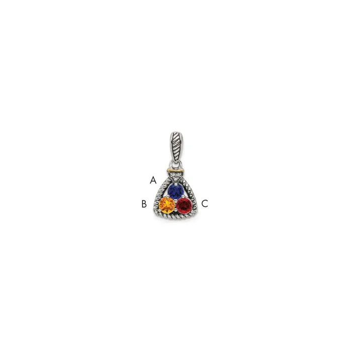 TreasureFineJewelers Necklaces Sterling Silver 14k Threestone and Diamond Mothers Pendant SemiMount