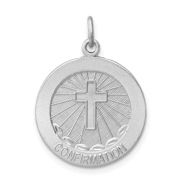 TreasureFineJewelers Necklaces Sterling Silver Rhodiumplated Brushed Confirmation Medal Pendant