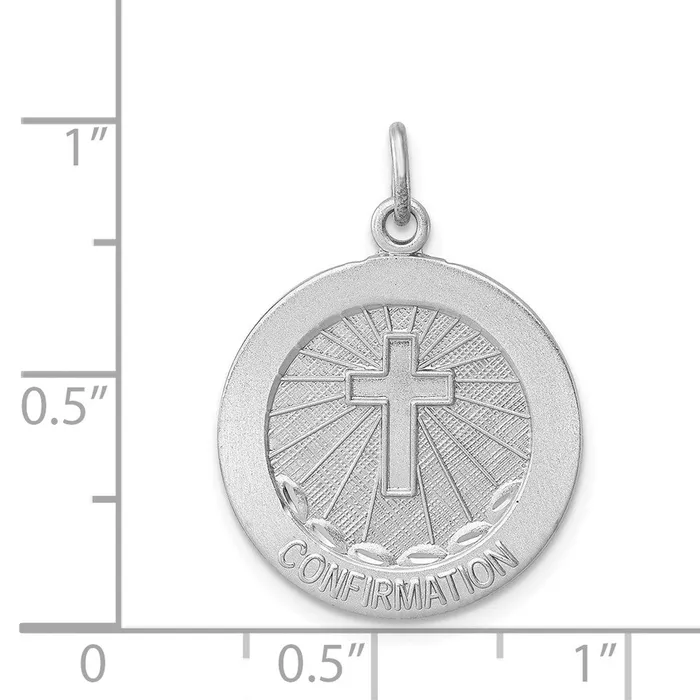 TreasureFineJewelers Necklaces Sterling Silver Rhodiumplated Brushed Confirmation Medal Pendant