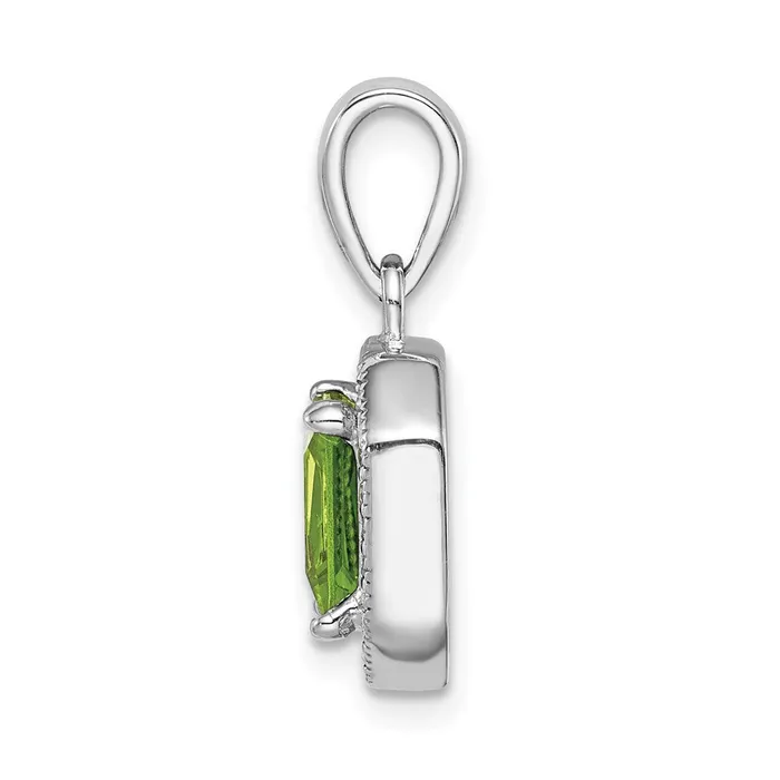 TreasureFineJewelers Necklaces Sterling Silver Rhodium Plated Clear CZ and Square Green CZ Pendant