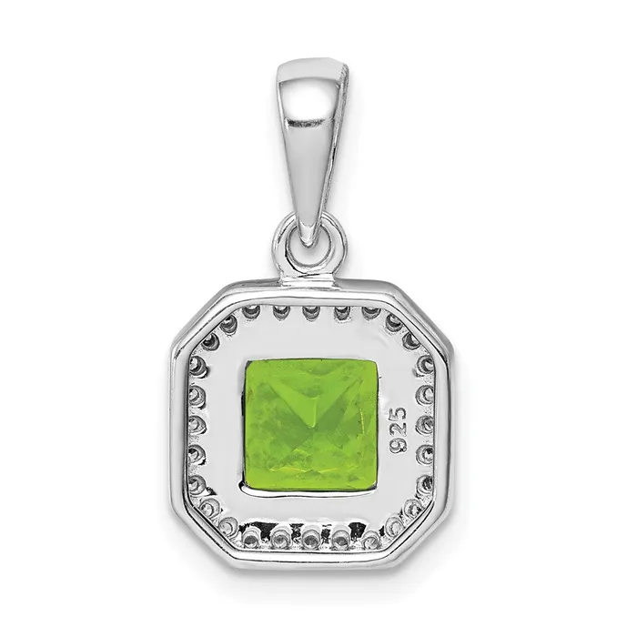 TreasureFineJewelers Necklaces Sterling Silver Rhodium Plated Clear CZ and Square Green CZ Pendant